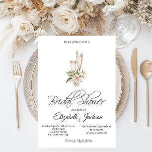 Wine Bottle Glass Pink Floral Bridal Shower  Invitation