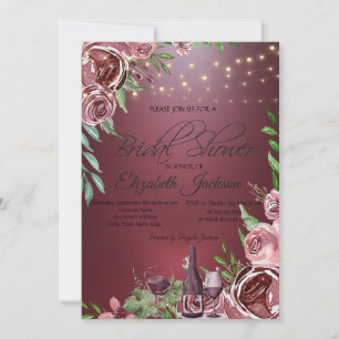 Wine Bottle Glass Roses Burgundy Bridal Shower Invitation