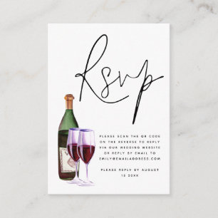 Wine Bottle Glass Script QR Code Wedding RSVP Enclosure Card