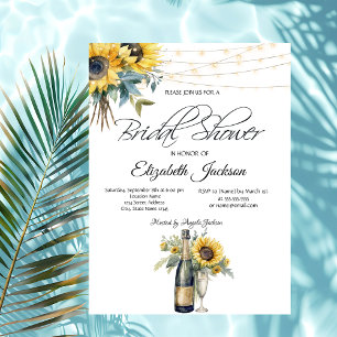 Wine Bottle Glass Sunflowers Light Bridal Shower Invitation