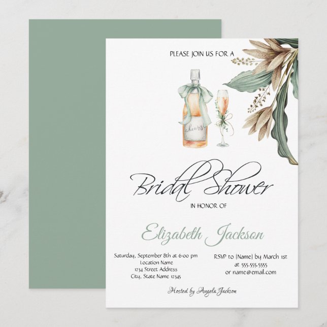 Wine Bottle Glass Vintage Flowers Bridal Shower  Invitation (Front/Back)