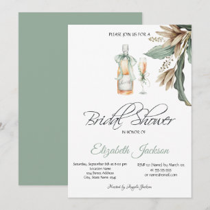 Wine Bottle Glass Vintage Flowers Bridal Shower  Invitation