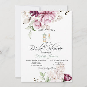 Wine Bottle Glass Violet Flowers Bridal Shower Invitation
