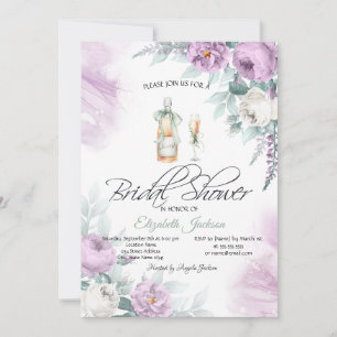 Wine Bottle Glass Violet Roses Dots Invitation