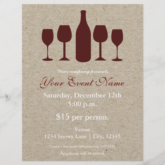 Wine Bottle & Glasses Holiday Event Flyer Poster (Front)
