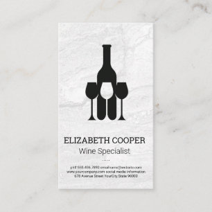 Wine Bottle Glasses Logo   Marble Background Business Card