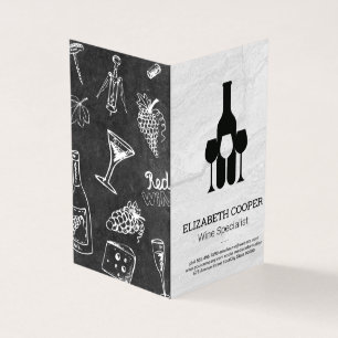 Wine Bottle Glasses Logo   Marble Background Business Card