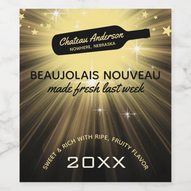 Wine bottle gold burst personalised homemade wine label (Single Label)