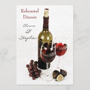 Wine bottle, grapes, and wine glasses invitation
