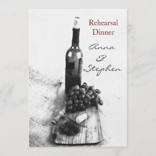 Wine bottle, grapes, corkscrew invitation