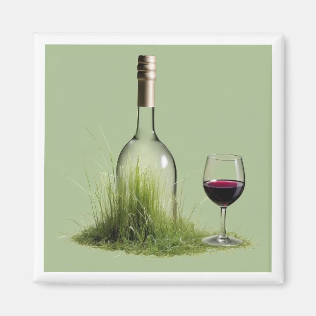 Wine Bottle Grass Magnet (Front)