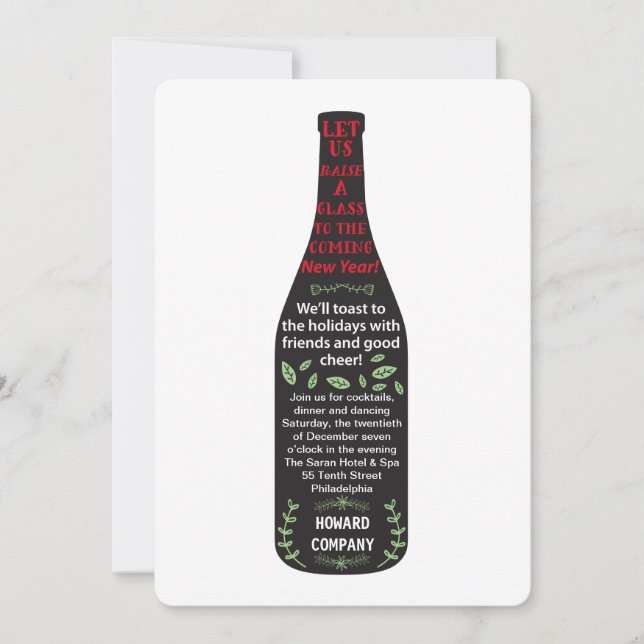 wine bottle holiday party invitation (Front)