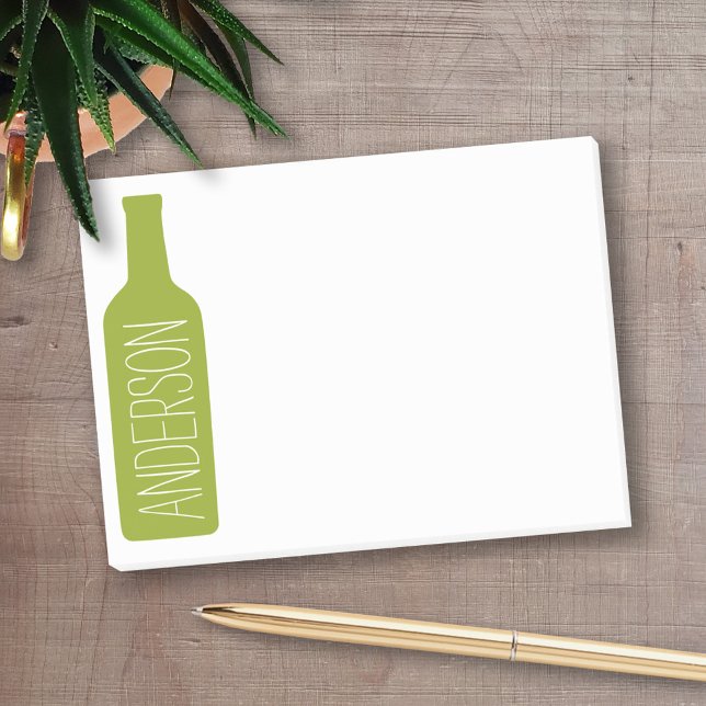 Wine Bottle Illustration - Modern White Name Post-it Notes (Personalized Post-It Notes - add you name or other text)
