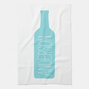 Wine Bottle Illustration - Modern White Name Tea Towel
