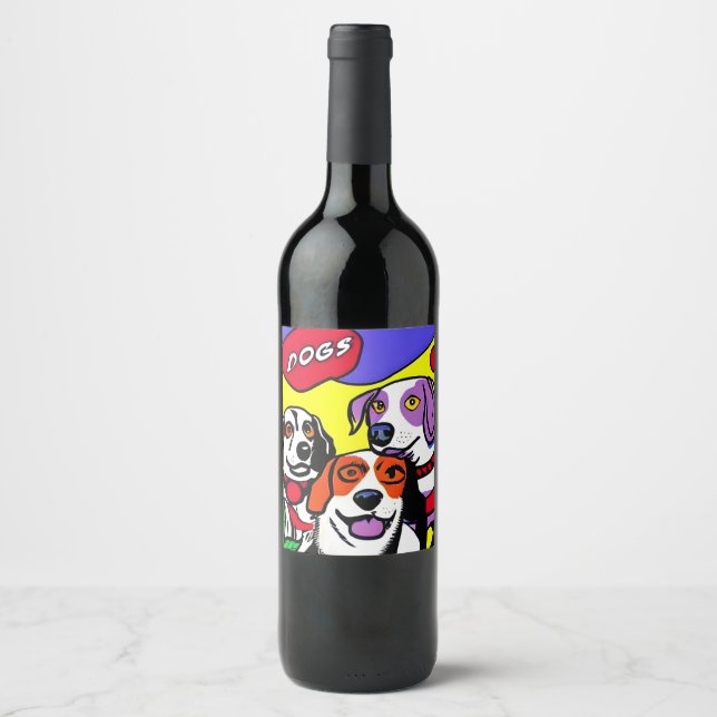 Wine Bottle Label, Dogs, Waterproof Wine Label (Front)