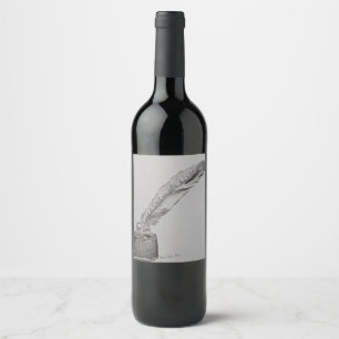 Wine bottle label, Feather n ink, Wedding feather Label