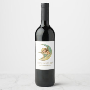 WINE BOTTLE LABEL : VICTORIAN  ANGEL AND MOON