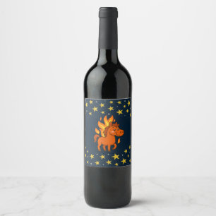 Wine Bottle Label with a red horses