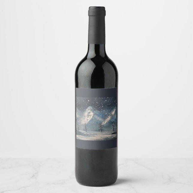 wine bottle label with winter mountain landscape (Front)