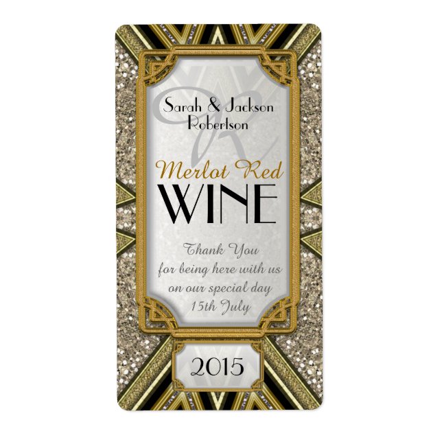 Wine Bottle Labels | Gold+Taupe+Black Art Deco v4 (Front)