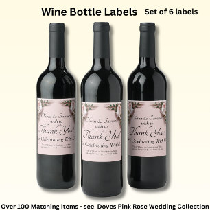 Wine Bottle Labels, Pink Roses & Doves  Label