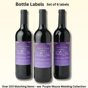 Wine Bottle Labels, Purple Mauve Flowers Label