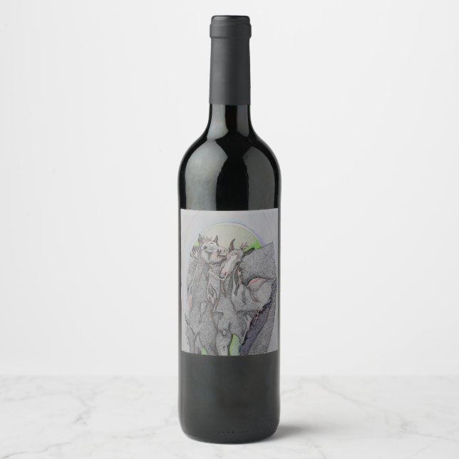 Wine bottle labels, Wild horses, Young horses, Art Label (Front)