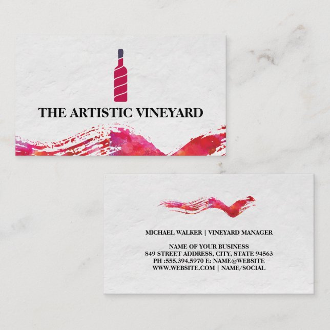 Wine Bottle Logo | Artistic Watercolor Brushed Business Card (Front/Back)