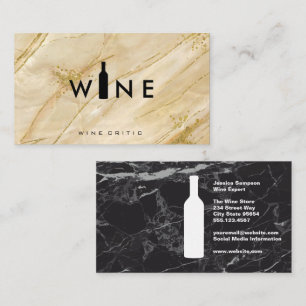Wine Bottle Logo Gold Black Marble Business Card