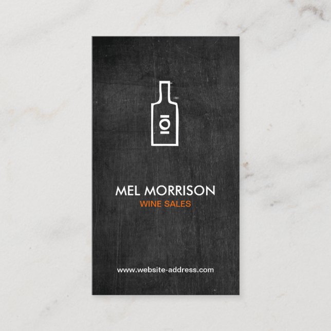WINE BOTTLE LOGO on BLACK WOOD Business Card (Front)