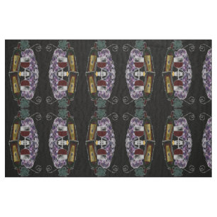 Wine Bottle n Grapes Fabric