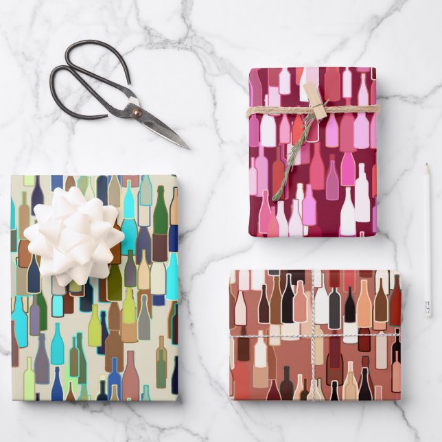 Wine Bottle Pattern, Rust, Beige and Burgundy   Wrapping Paper Sheet (Front)