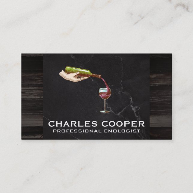 Wine Bottle Pour | Marble and Wood Business Card (Front)