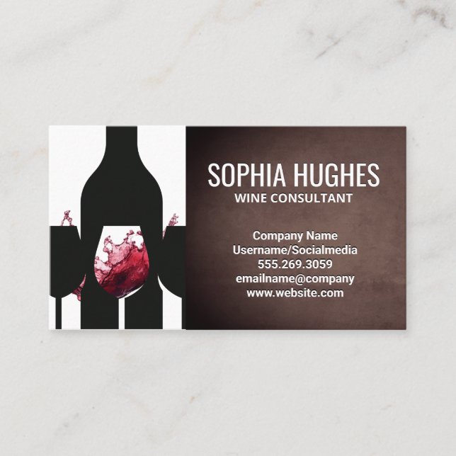 Wine Bottle Silhouette | Wine Splash Business Card (Front)