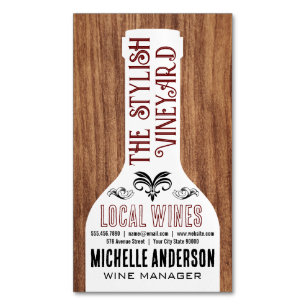 Wine Bottle   Stylish Fonts   Wood Magnetic Business Card