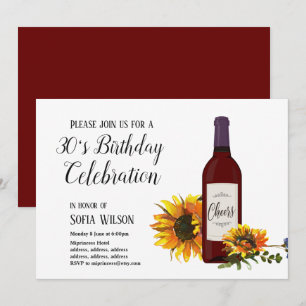 wine bottle sunflower birthday party invitation