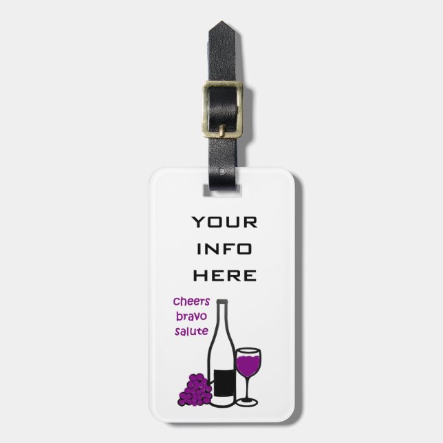 "WINE BOTTLE W/ GRAPES & GLASS" LUGGAGE TAG (Front Vertical)