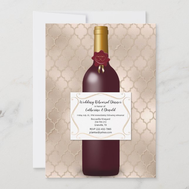 Wine Bottle Wedding Rehearsal Dinner Invitation (Front)