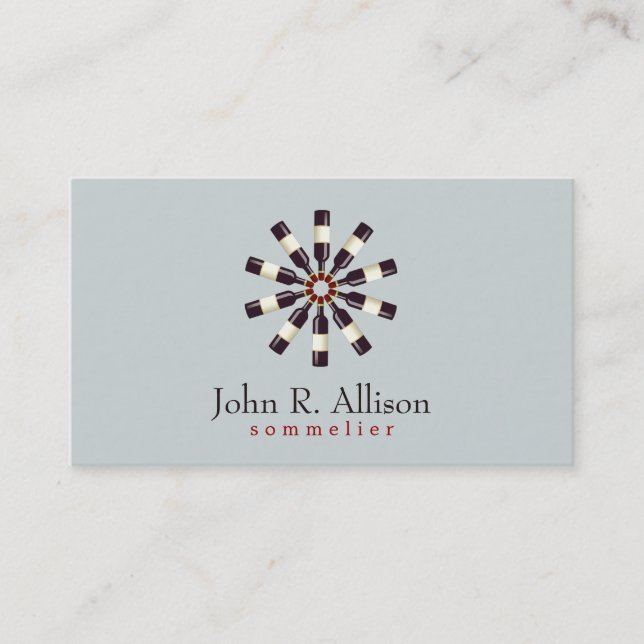 Wine Bottle Wheel Sommelier Simple Grey Business Card (Front)