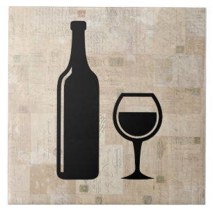 Wine Bottle & Wine Glass Antique Vintage Stamps Tile