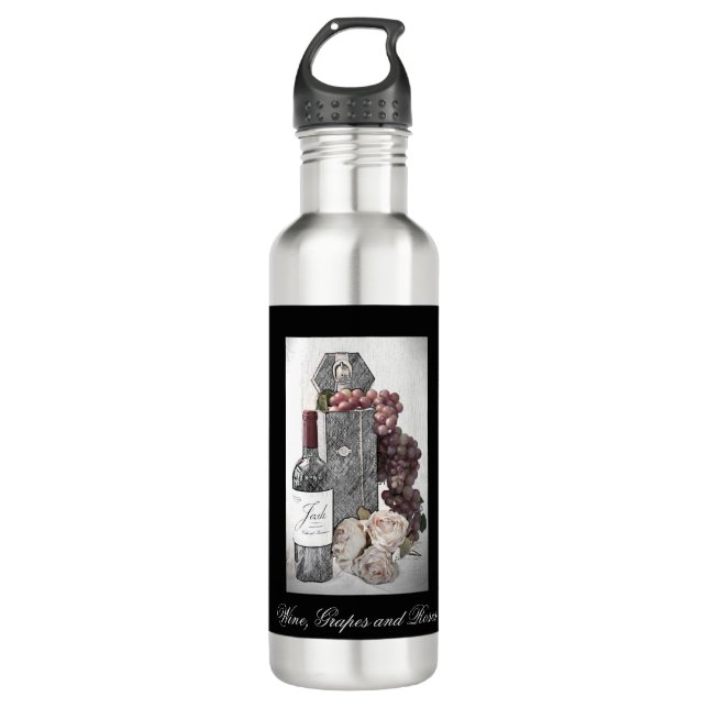 Wine Bottle with Carrier, Grapes and Roses  (Front)