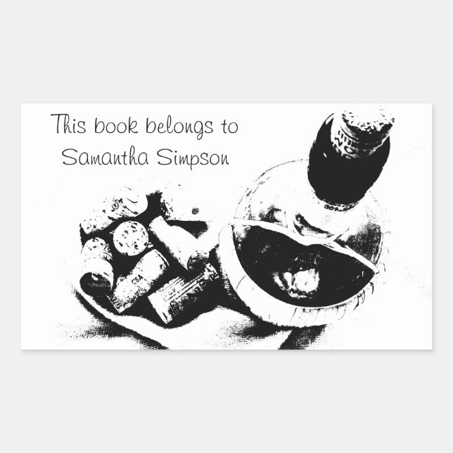 Wine Bottle with Corks Sketch Custom Bookplate Rectangular Sticker (Front)