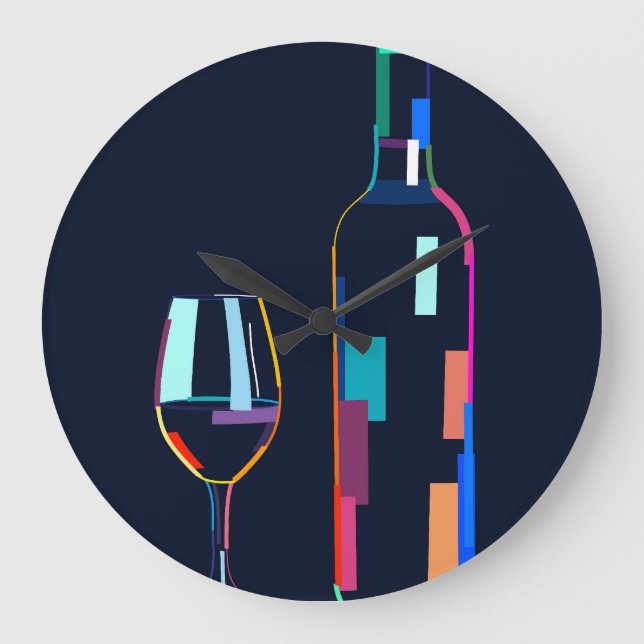 Wine bottle with glass large clock (Front)