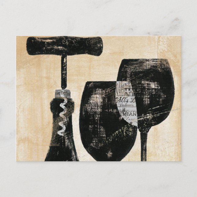 Wine Bottle with Two Glasses Postcard (Front)
