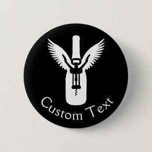 Wine Bottle with Wings and Corkscrew 6 Cm Round Badge