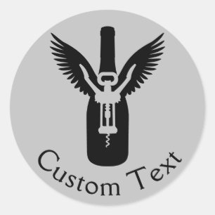 Wine Bottle with Wings and Corkscrew Classic Round Sticker