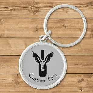 Wine Bottle with Wings and Corkscrew Key Ring