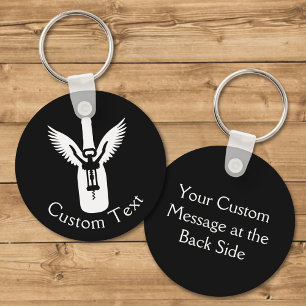 Wine Bottle with Wings and Corkscrew Keychain