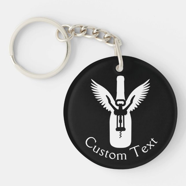 Wine Bottle with Wings and Corkscrew Keychain (Front)