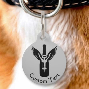 Wine Bottle with Wings and Corkscrew Pet Tag